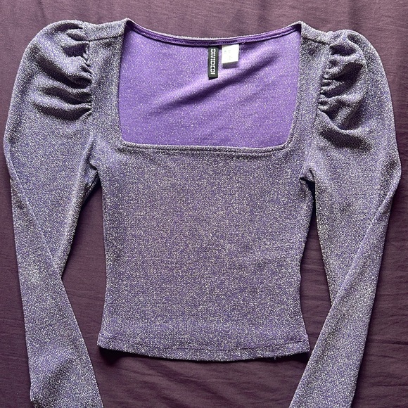 H&M Purple Long Sleeved Puffed Crop Top - Picture 1 of 7